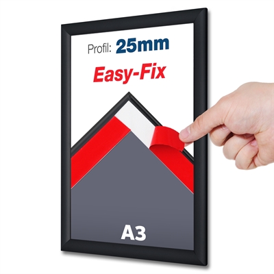 EasyFix Sort Selvklebende klikkrammer med 25mm profil - A3