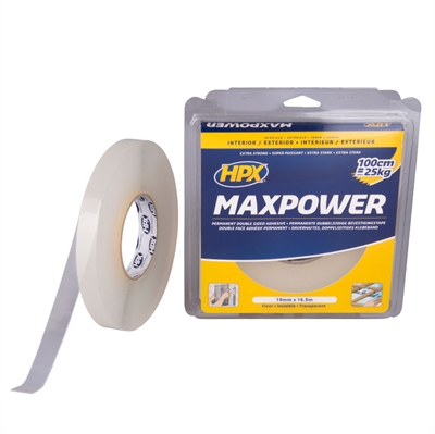 HPX MAXPOWER transparent dobbeltklebende tape 19 mm - 5 meter