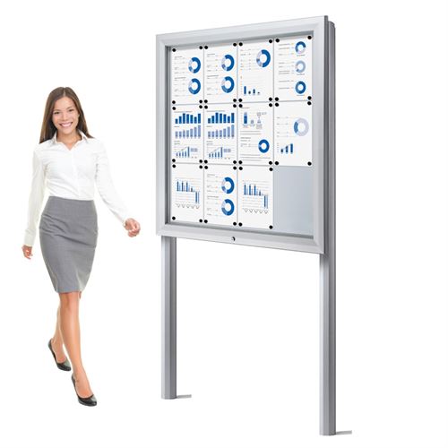 Premium Outdoor Whiteboard Uthengsskap med stolper - 12xA4